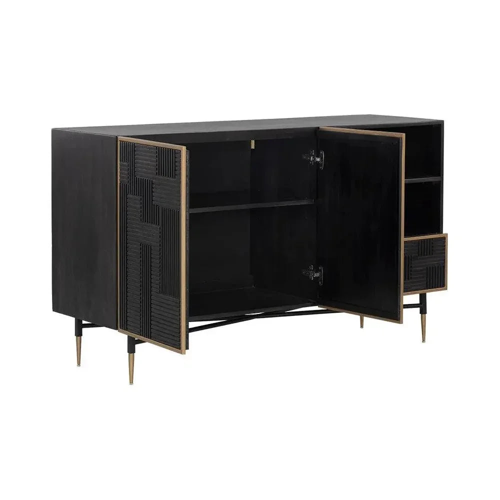 Markwood Sideboard Brass Dark Brown Ample Storage - LOOMLAN - SUNPAN - Sideboards