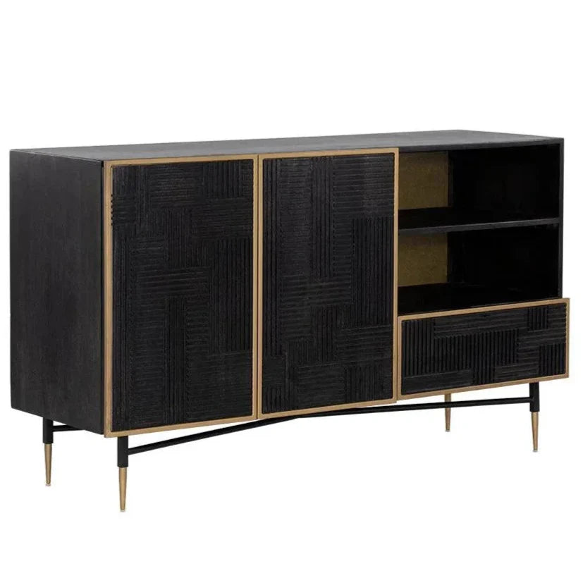 Markwood Sideboard Brass Dark Brown Ample Storage - LOOMLAN - SUNPAN - Sideboards