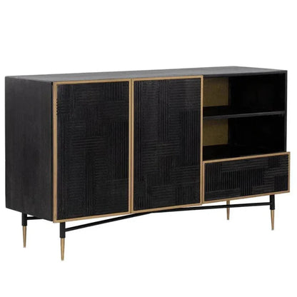 Markwood Sideboard Brass Dark Brown Ample Storage - LOOMLAN - SUNPAN - Sideboards
