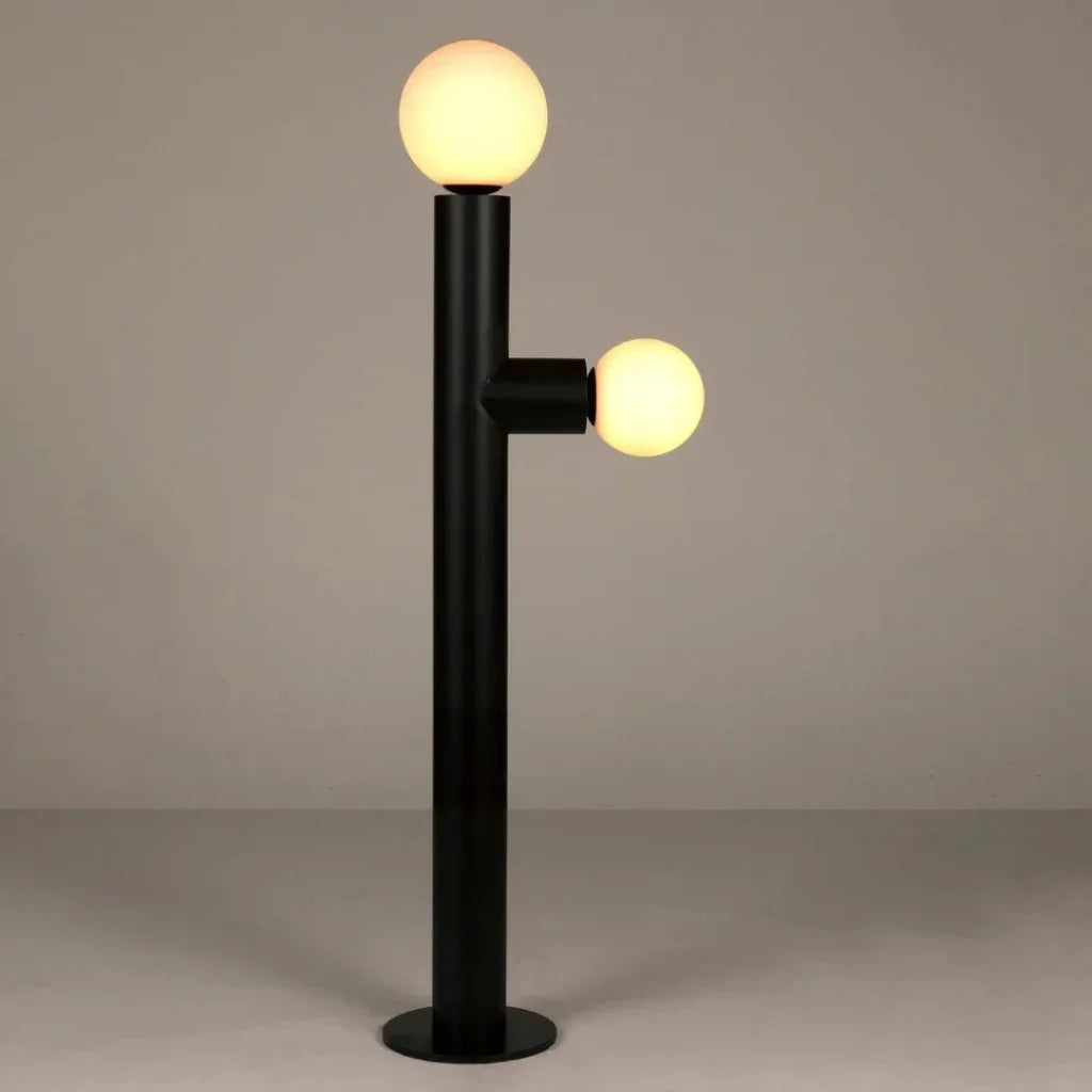 Marlowe Steel and Frosted Globe Floor Lamp-Floor Lamps-Noir-LOOMLAN