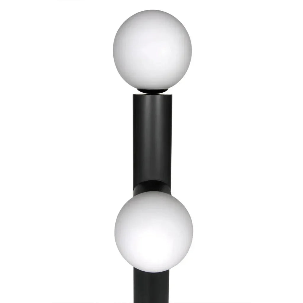 Marlowe Steel and Frosted Globe Floor Lamp-Floor Lamps-Noir-LOOMLAN