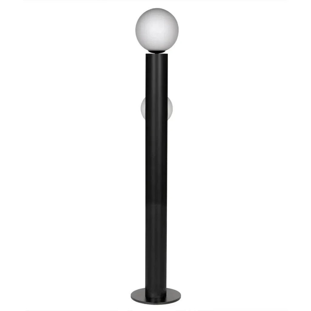 Marlowe Steel and Frosted Globe Floor Lamp-Floor Lamps-Noir-LOOMLAN