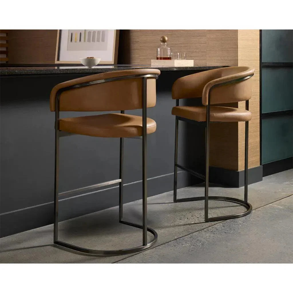 Marris Leather or Velvet Modern Barstool - LOOMLAN - SUNPAN - Bar Stools