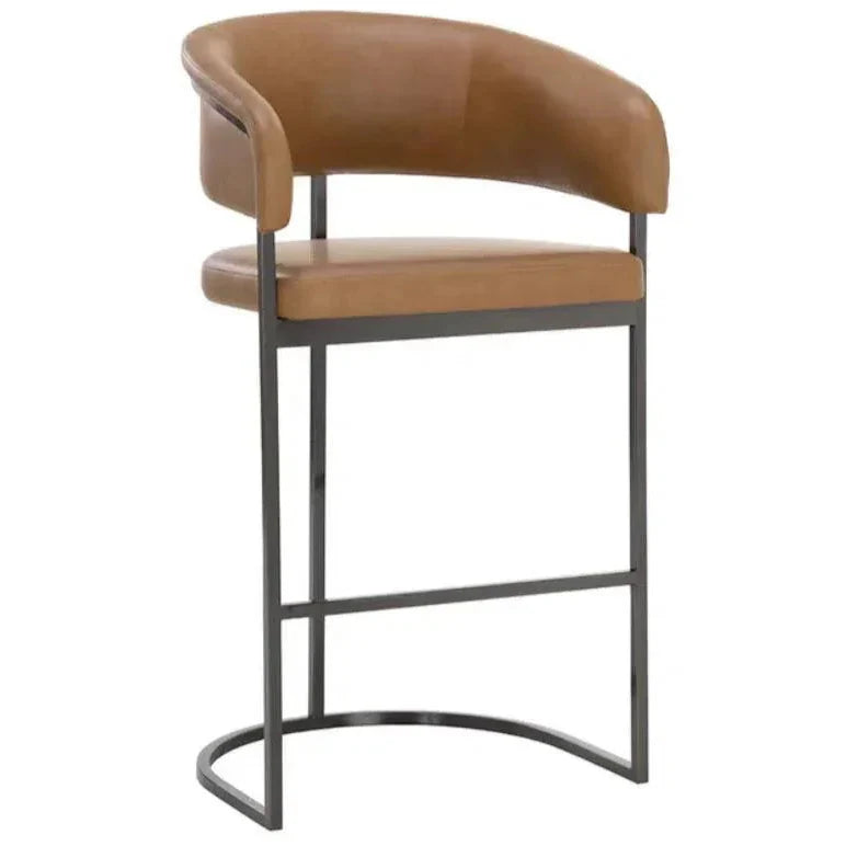 Marris Leather or Velvet Modern Barstool - LOOMLAN - SUNPAN - Bar Stools