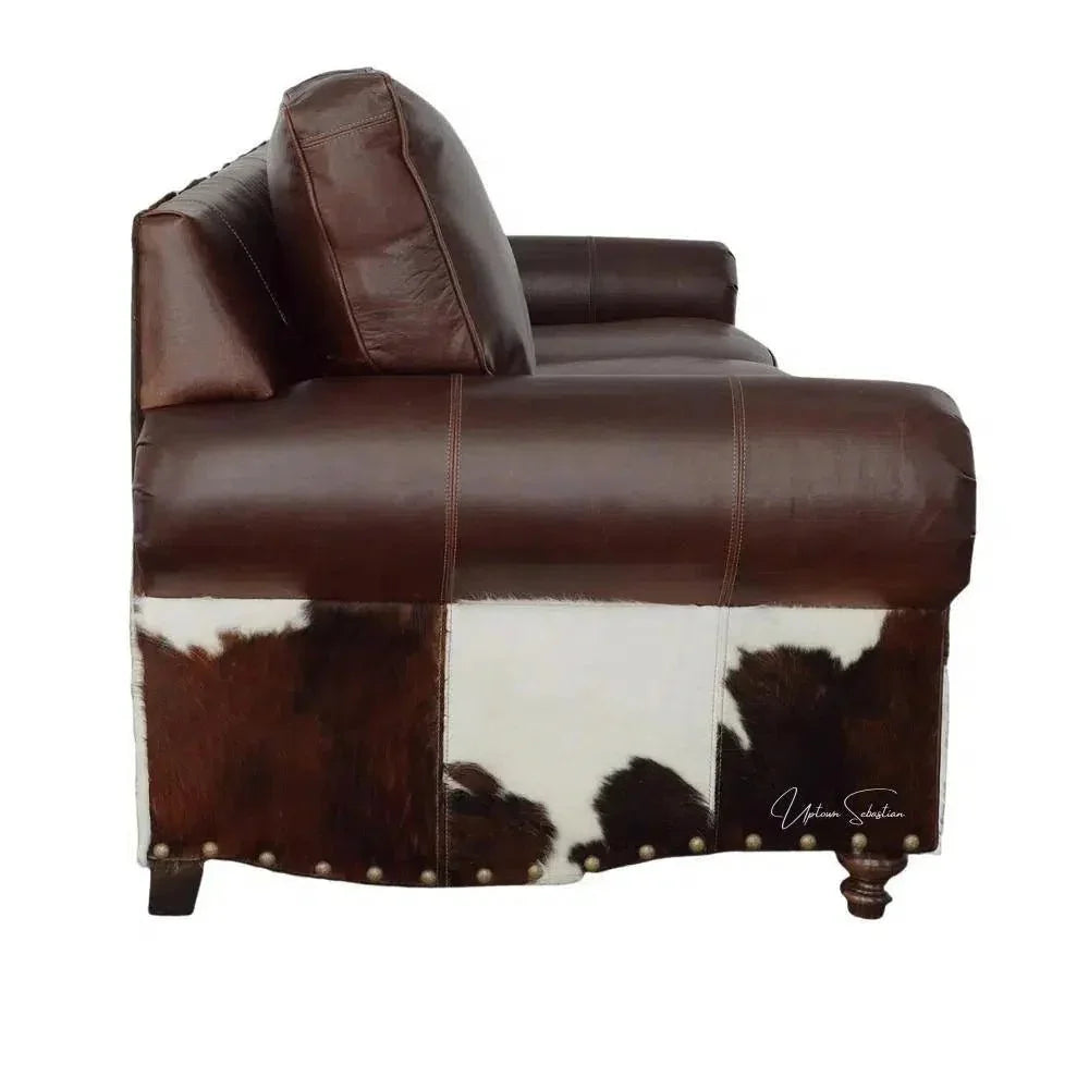Marshal Leather & Hair On Hide Sofa Whiskey Brown - LOOMLAN - Uptown Sebastian - Sofas & Loveseats