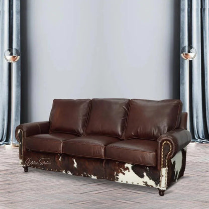 Marshal Leather & Hair On Hide Sofa Whiskey Brown - LOOMLAN - Uptown Sebastian - Sofas & Loveseats