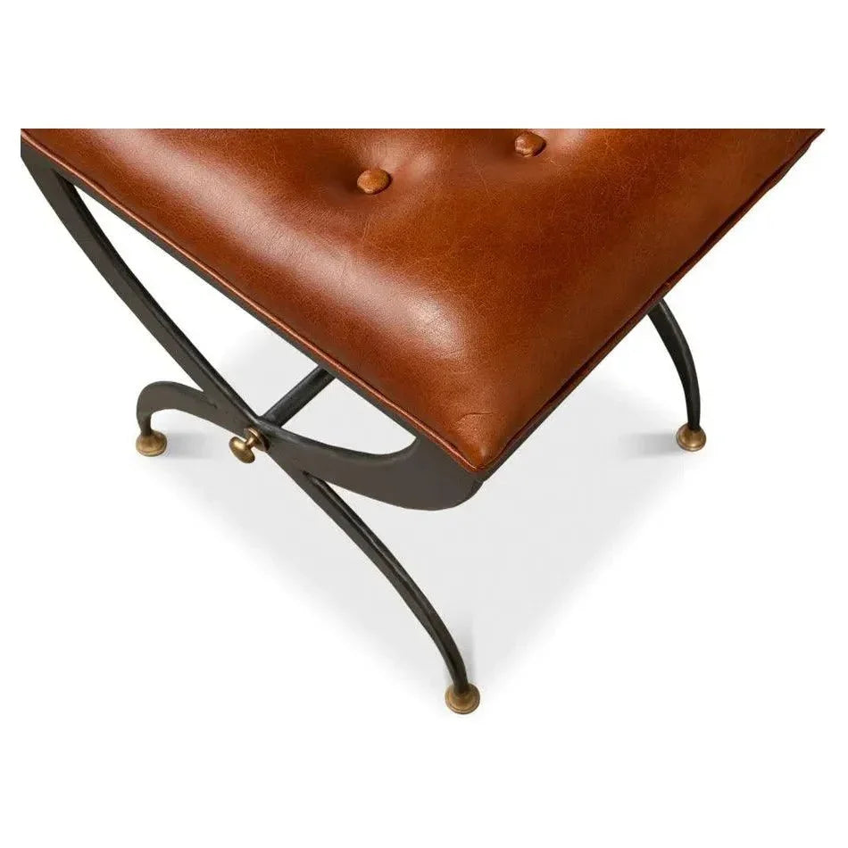 Mathsson Leather and Iron FootStool - LOOMLAN - Sarreid - Poufs and Stools