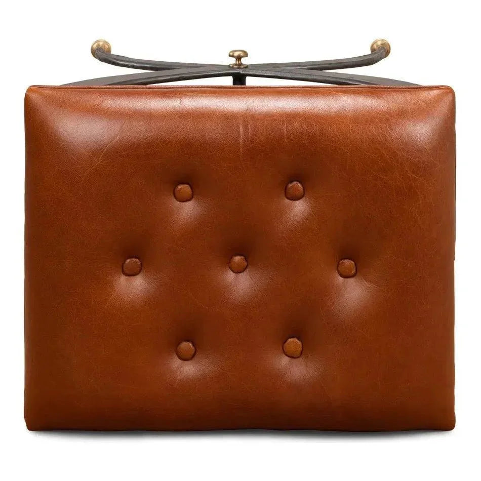 Mathsson Leather and Iron FootStool - LOOMLAN - Sarreid - Poufs and Stools
