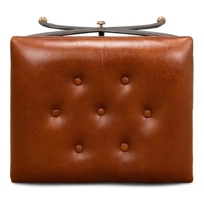 Mathsson Leather and Iron FootStool - LOOMLAN - Sarreid - Poufs and Stools