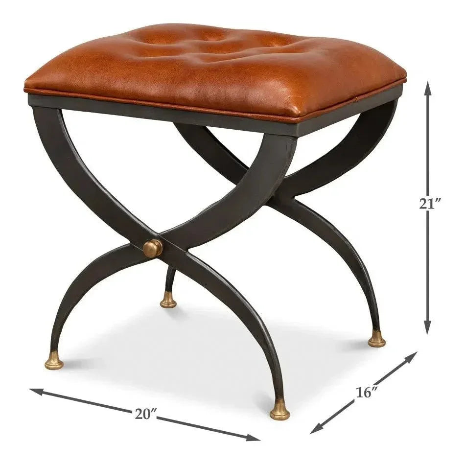 Mathsson Leather and Iron FootStool - LOOMLAN - Sarreid - Poufs and Stools