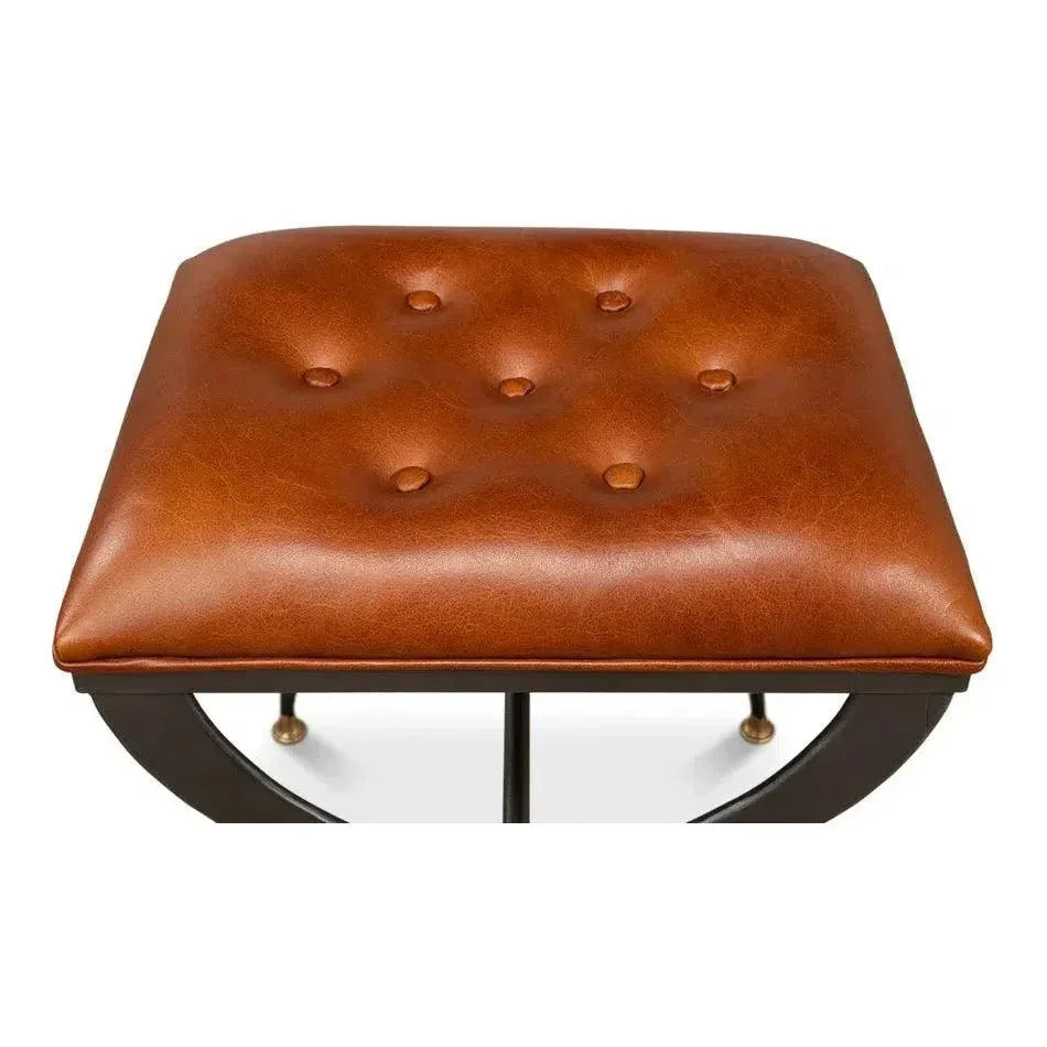 Mathsson Leather and Iron FootStool - LOOMLAN - Sarreid - Poufs and Stools