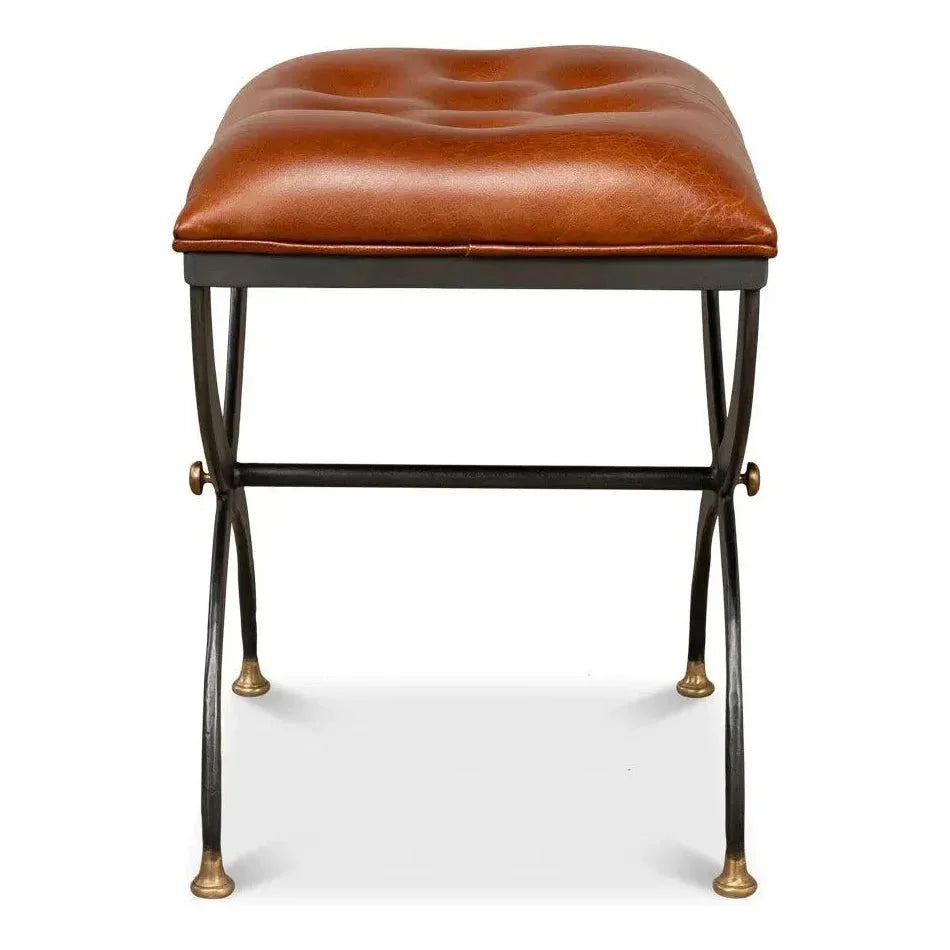Mathsson Leather and Iron FootStool - LOOMLAN - Sarreid - Poufs and Stools