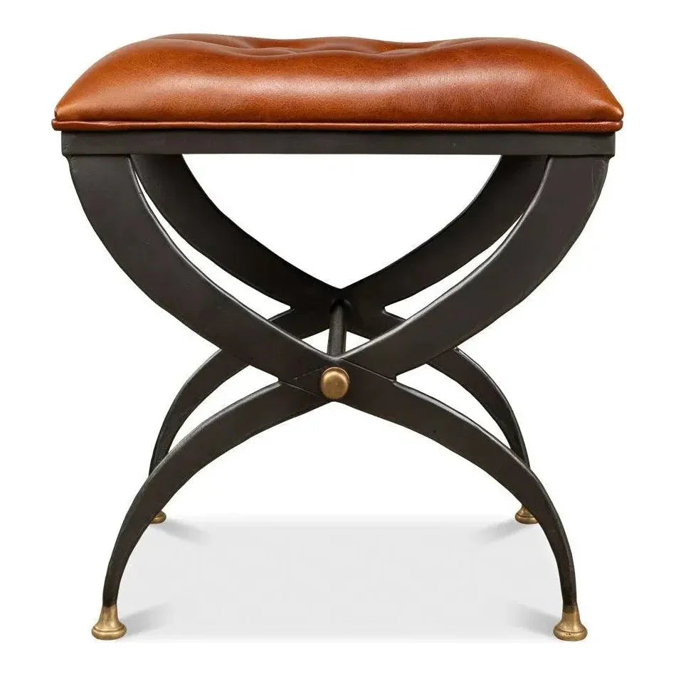 Mathsson Leather and Iron FootStool - LOOMLAN - Sarreid - Poufs and Stools