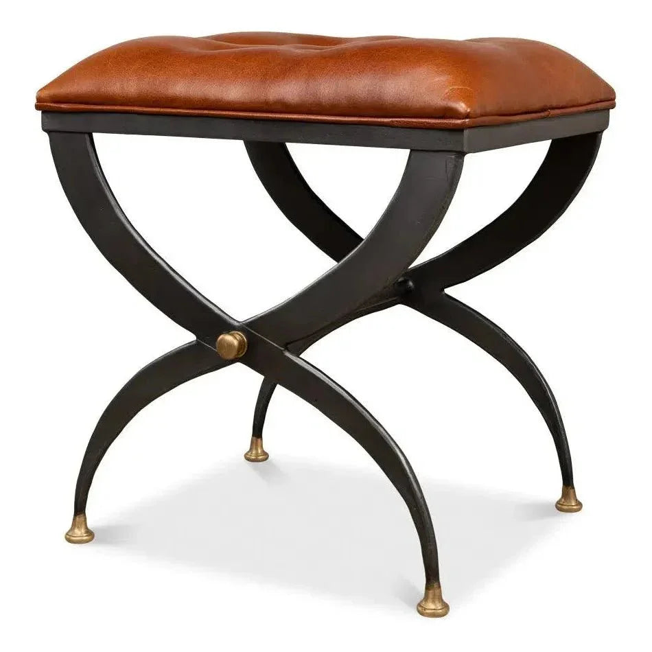 Mathsson Leather and Iron FootStool - LOOMLAN - Sarreid - Poufs and Stools