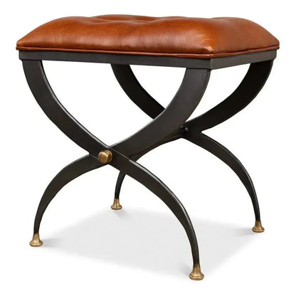 Mathsson Leather and Iron FootStool - LOOMLAN - Sarreid - Poufs and Stools