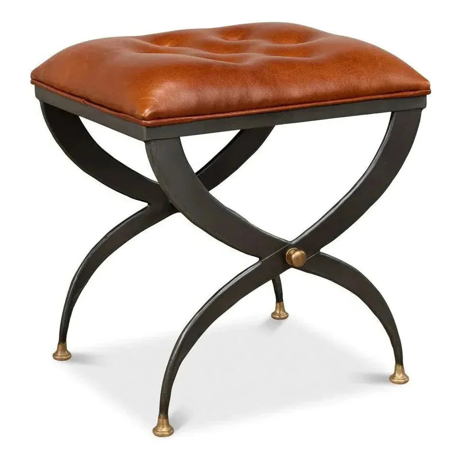 Mathsson Leather and Iron FootStool - LOOMLAN - Sarreid - Poufs and Stools