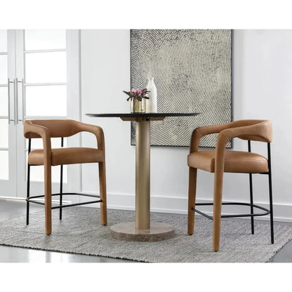 Mavia Counter Stool Sesame Leather Iron Legs - LOOMLAN - SUNPAN - Counter Stools