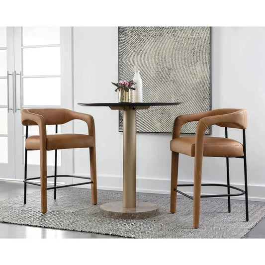 Mavia Counter Stool Sesame Leather Iron Legs - LOOMLAN - SUNPAN - Counter Stools