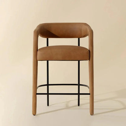 Mavia Counter Stool Sesame Leather Iron Legs - LOOMLAN - SUNPAN - Counter Stools