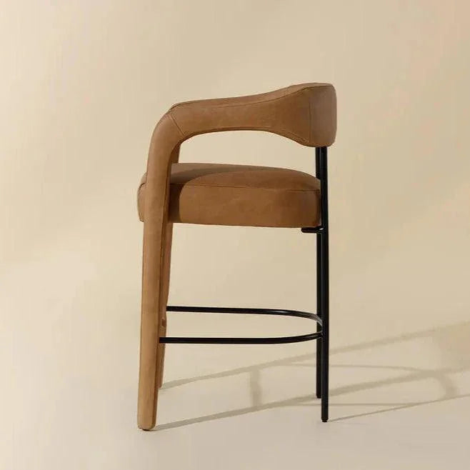 Mavia Counter Stool Sesame Leather Iron Legs - LOOMLAN - SUNPAN - Counter Stools