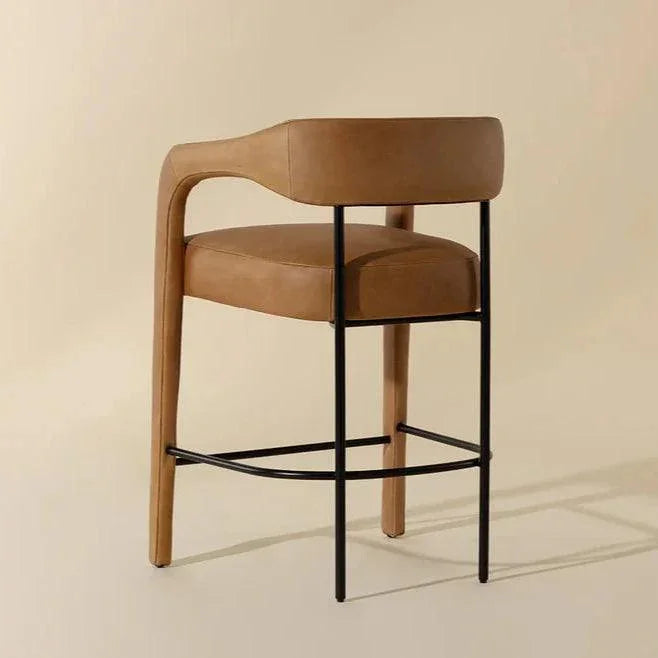 Mavia Counter Stool Sesame Leather Iron Legs - LOOMLAN - SUNPAN - Counter Stools