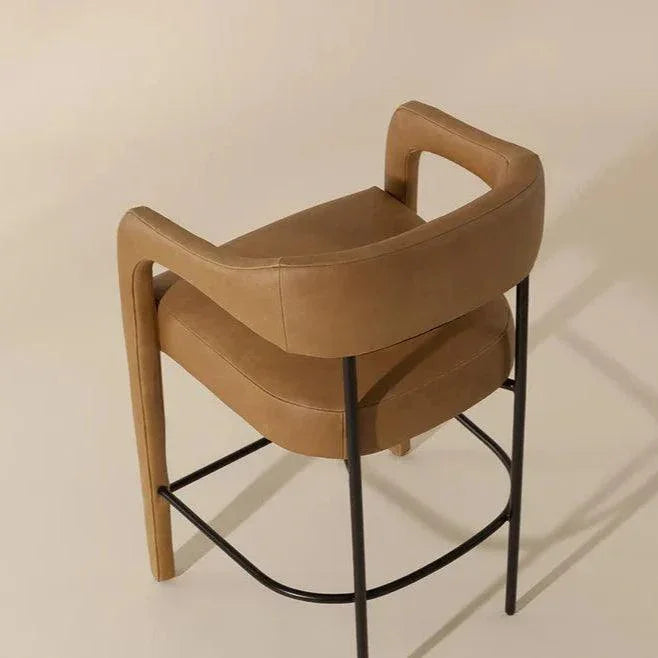 Mavia Counter Stool Sesame Leather Iron Legs - LOOMLAN - SUNPAN - Counter Stools