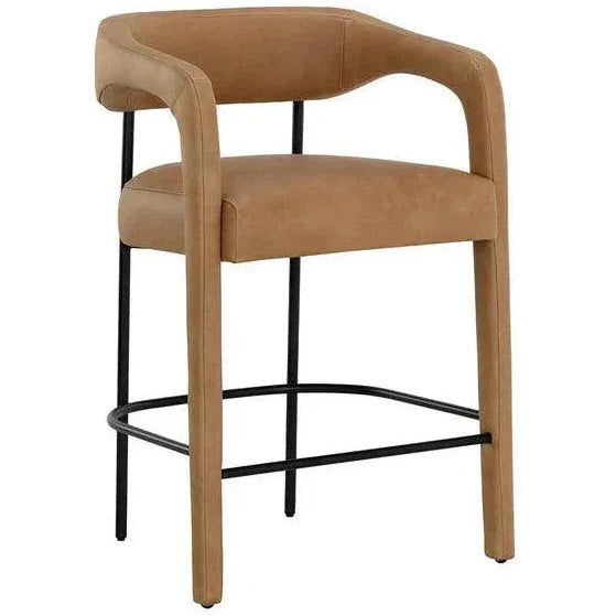 Mavia Counter Stool Sesame Leather Iron Legs - LOOMLAN - SUNPAN - Counter Stools