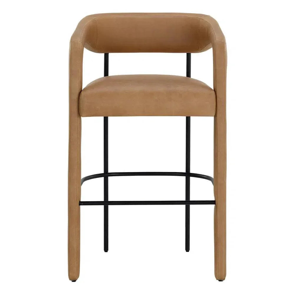 Mavia Barstool - Ludlow Sesame Leather Black Legs - LOOMLAN - SUNPAN - Bar Stools