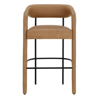 Mavia Barstool - Ludlow Sesame Leather Black Legs - LOOMLAN - SUNPAN - Bar Stools