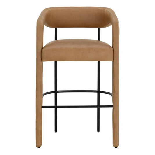 Mavia Barstool - Ludlow Sesame Leather Black Legs - LOOMLAN - SUNPAN - Bar Stools