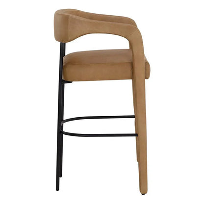 Mavia Barstool - Ludlow Sesame Leather Black Legs - LOOMLAN - SUNPAN - Bar Stools