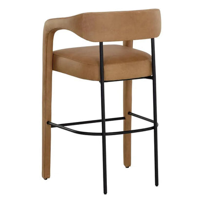 Mavia Barstool - Ludlow Sesame Leather Black Legs - LOOMLAN - SUNPAN - Bar Stools