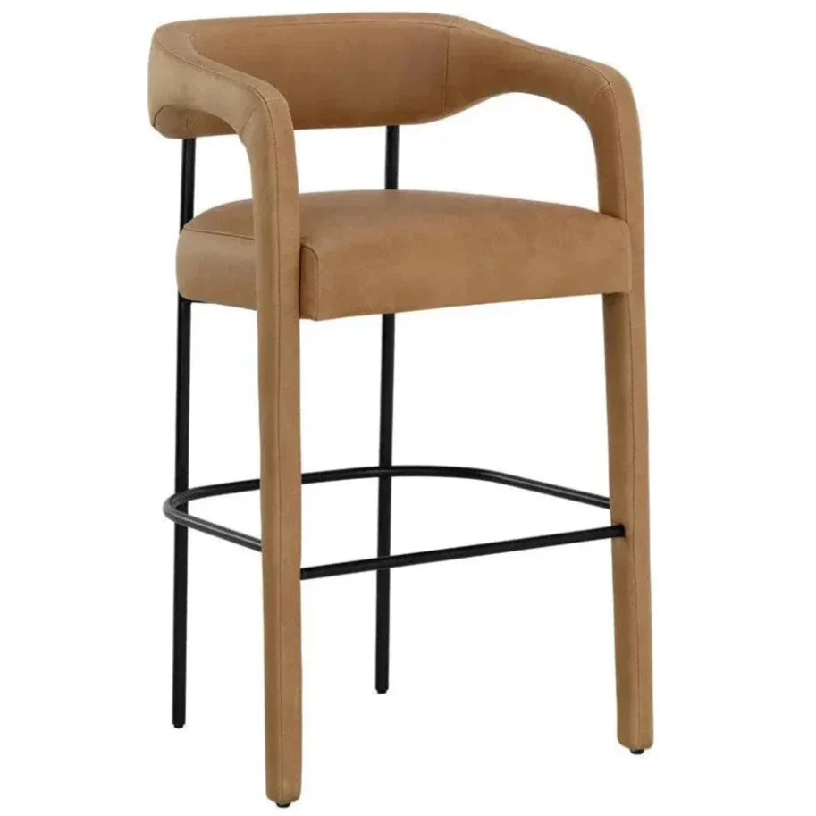 Mavia Barstool - Ludlow Sesame Leather Black Legs - LOOMLAN - SUNPAN - Bar Stools
