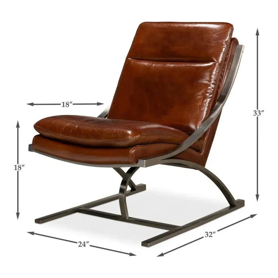 Mc Queen Slipper Chair Brown Leather - LOOMLAN - Sarreid - Accent Chairs