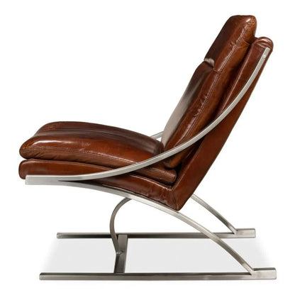 Mc Queen Slipper Chair Brown Leather - LOOMLAN - Sarreid - Accent Chairs