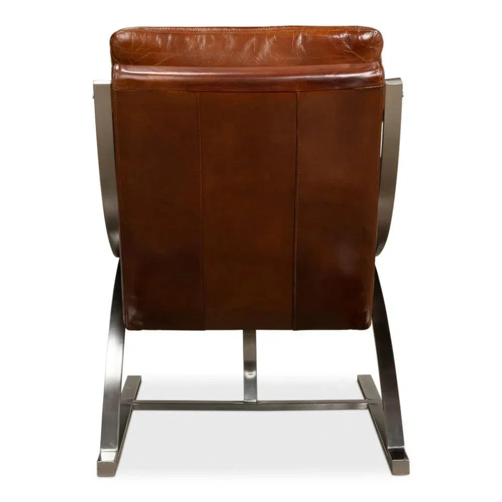 Mc Queen Slipper Chair Brown Leather - LOOMLAN - Sarreid - Accent Chairs