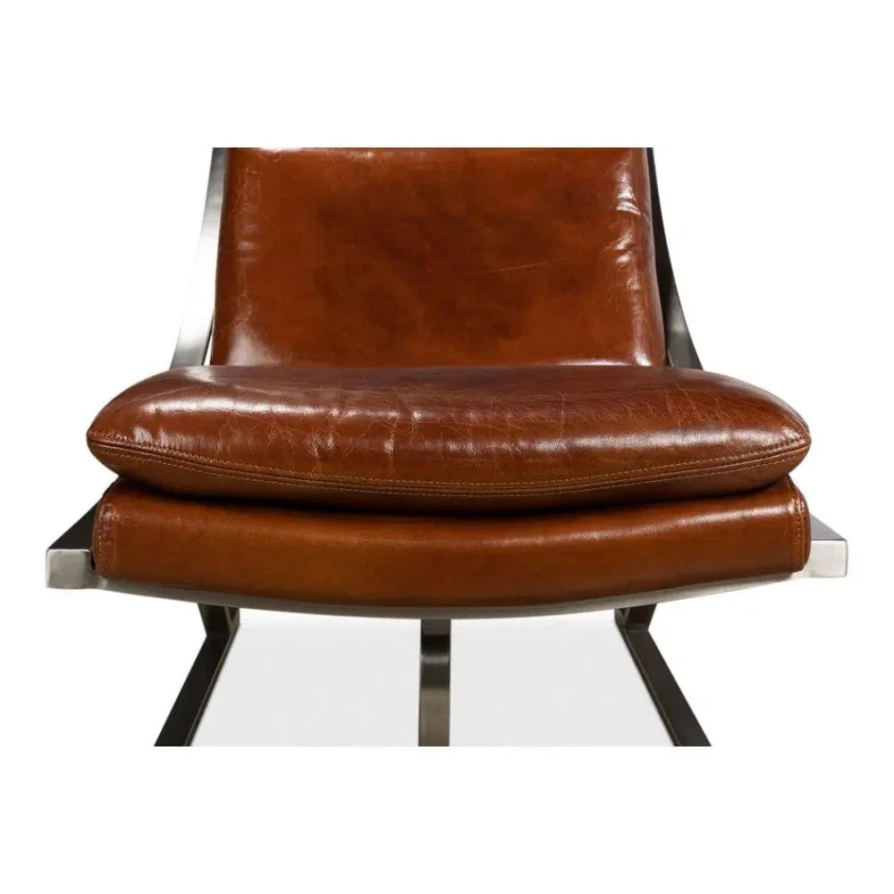 Mc Queen Slipper Chair Brown Leather - LOOMLAN - Sarreid - Accent Chairs
