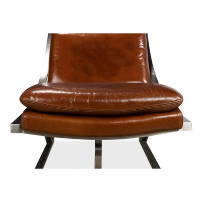 Mc Queen Slipper Chair Brown Leather - LOOMLAN - Sarreid - Accent Chairs