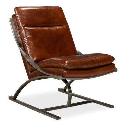 Mc Queen Slipper Chair Brown Leather - LOOMLAN - Sarreid - Accent Chairs