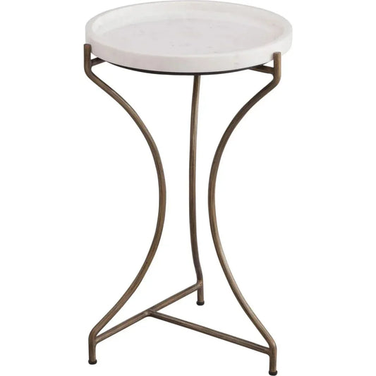 McGowan Iron & Marble White Round Accent Table - LOOMLAN - Bassett Mirror - Side Tables
