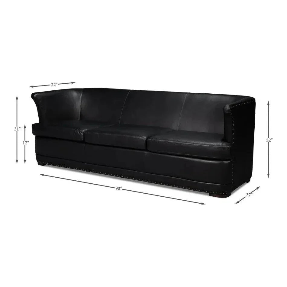 Mcmillan Distilled Wood & Leather Black Sofa - LOOMLAN - Sarreid - Sofas & Loveseats