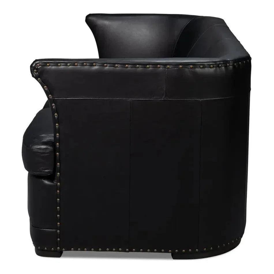 Mcmillan Distilled Wood & Leather Black Sofa - LOOMLAN - Sarreid - Sofas & Loveseats