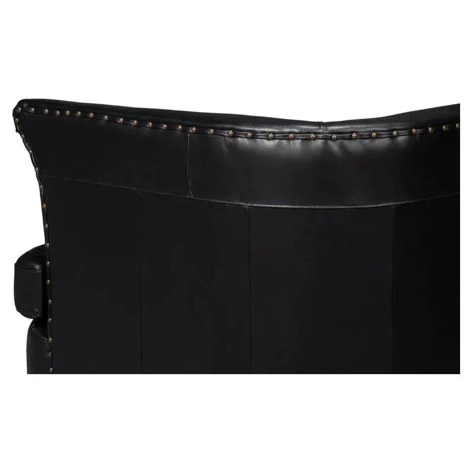 Mcmillan Distilled Wood & Leather Black Sofa - LOOMLAN - Sarreid - Sofas & Loveseats