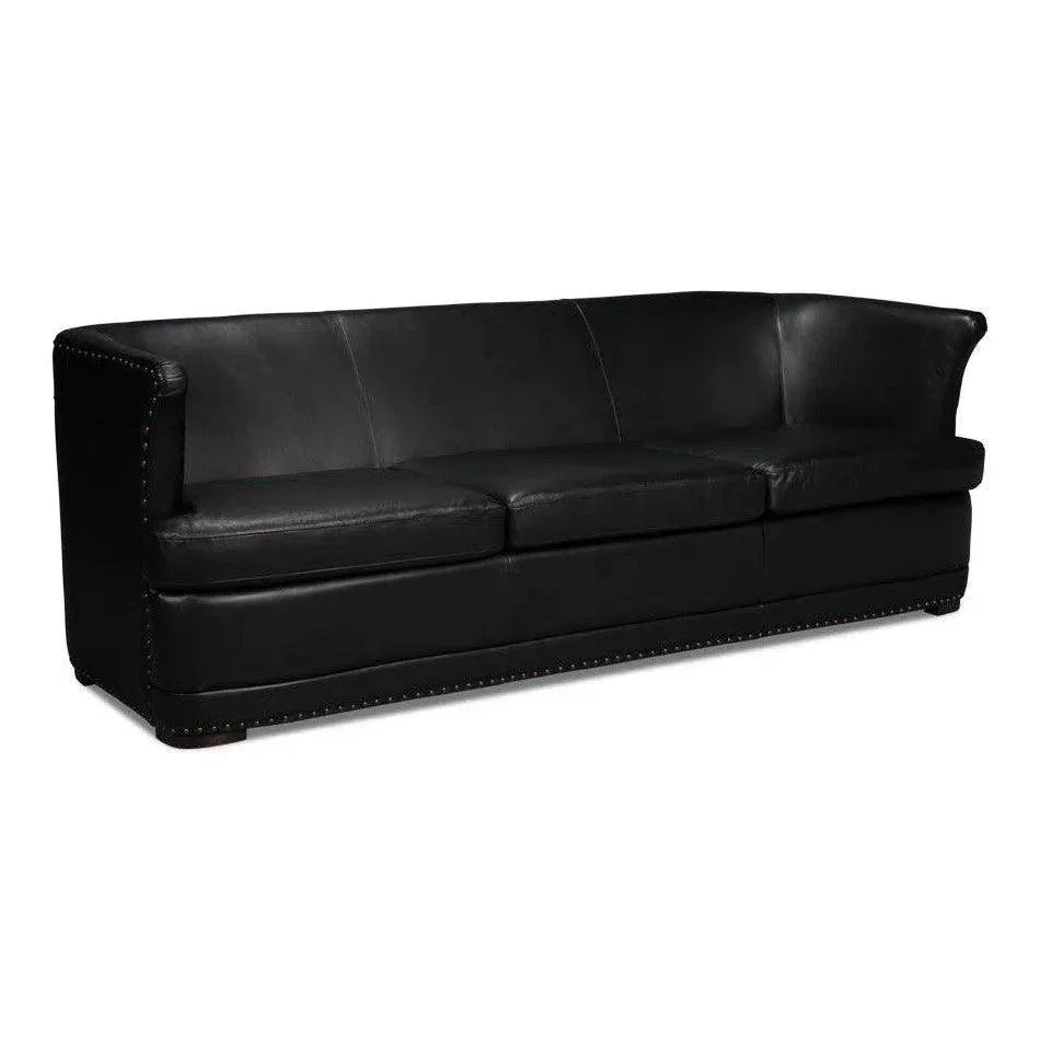 Mcmillan Distilled Wood & Leather Black Sofa - LOOMLAN - Sarreid - Sofas & Loveseats