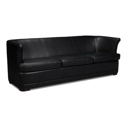 Mcmillan Distilled Wood & Leather Black Sofa - LOOMLAN - Sarreid - Sofas & Loveseats