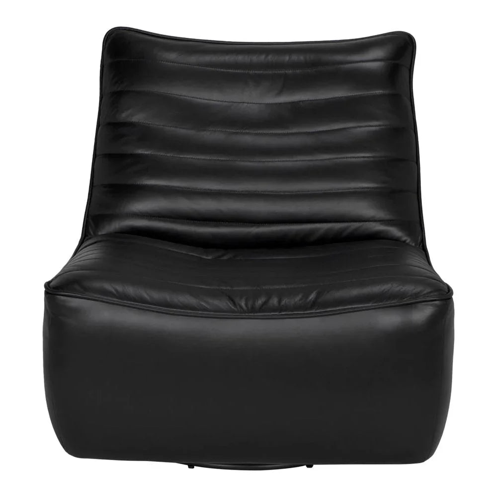 Mcclain Top - Grain Leather Swivel Club Chair - LOOMLAN - Noir - Club Chairs