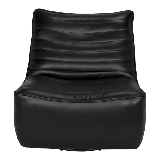 Mcclain Top - Grain Leather Swivel Club Chair - LOOMLAN - Noir - Club Chairs