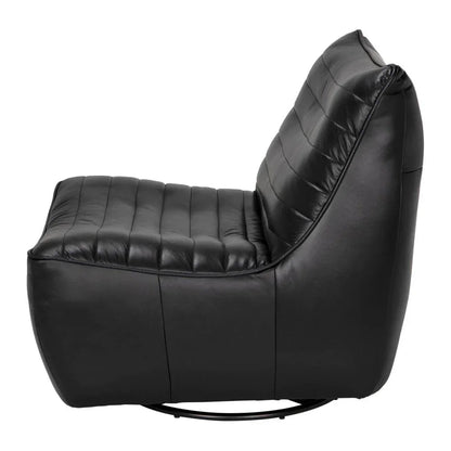 Mcclain Top - Grain Leather Swivel Club Chair - LOOMLAN - Noir - Club Chairs