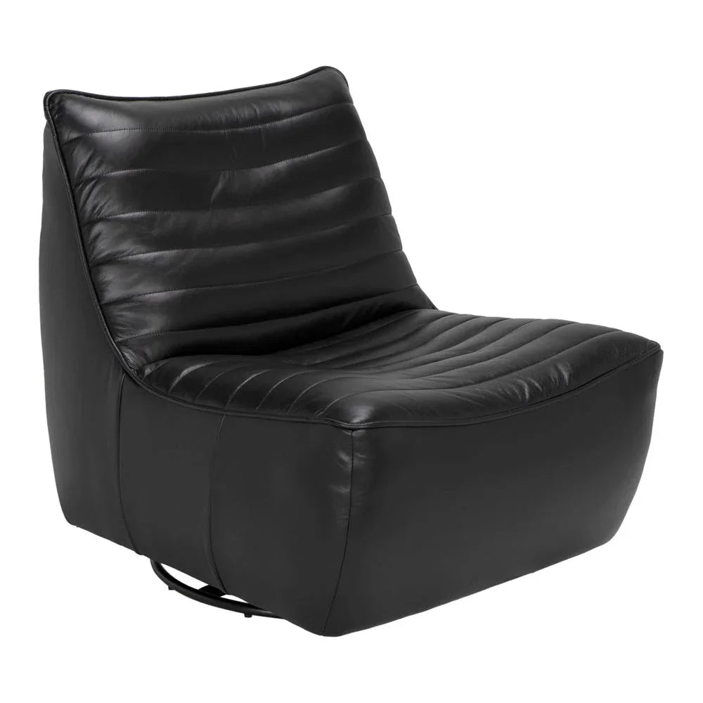 Mcclain Top - Grain Leather Swivel Club Chair - LOOMLAN - Noir - Club Chairs
