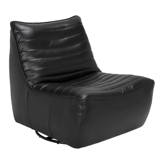 Mcclain Top - Grain Leather Swivel Club Chair - LOOMLAN - Noir - Club Chairs